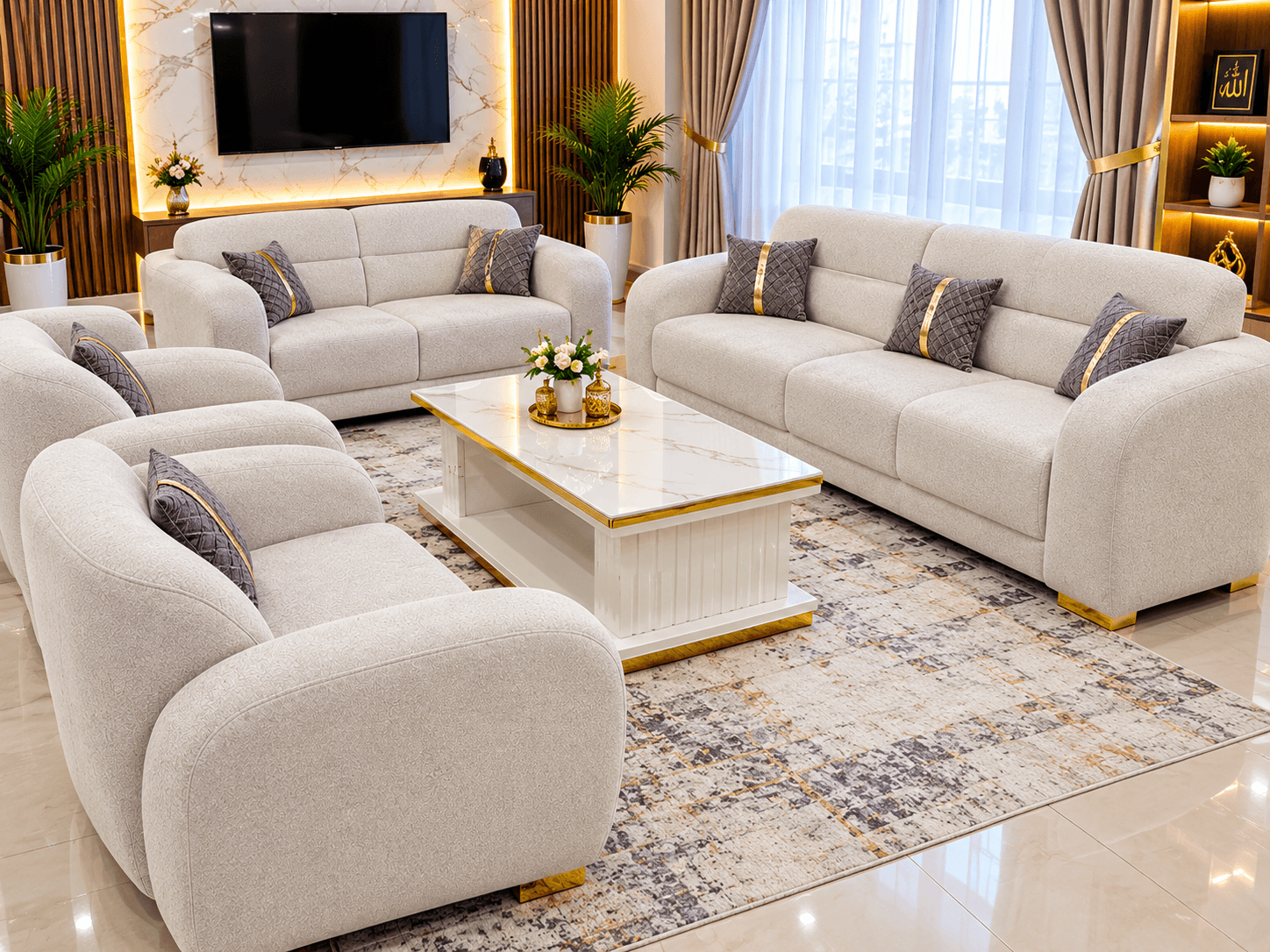 Mordern curved/Round Arm sofa set/7 seters